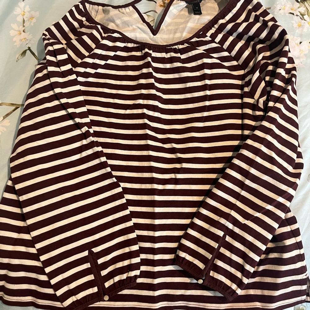 J. Crew Maroon & White Sailor Collar Long Sleeve Blouse